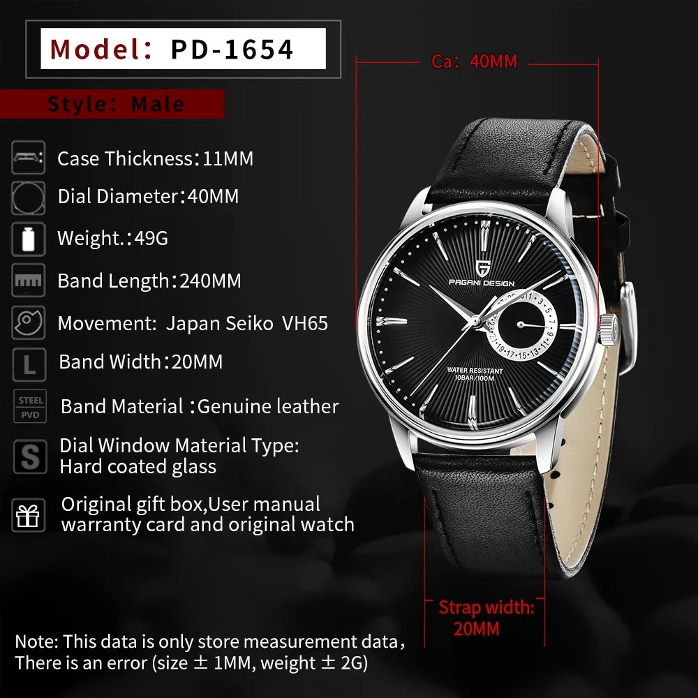 Original PAGANI DESIGN 1654 Fashion Casual Sports Watch Men Military Watch Stainless Steel Waterproof Quartz Watch Reloj Hombre
