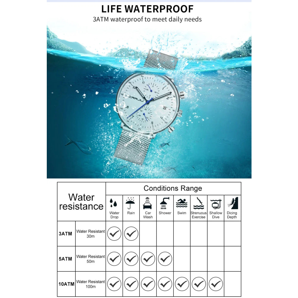 CRRJU Mens Watch Top Luxury Brand Men Stainless Steel WristWatch Men's Military waterproof Date Quartz watches relogio masculino