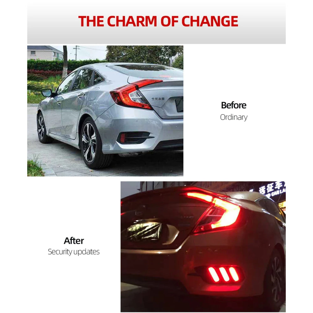 2Pcs For Honda Civic 2016 2017 2018 LED DRL Rear Bumper tail light fog lamp Brake Lights Signal lamp DRL reflector Lamp