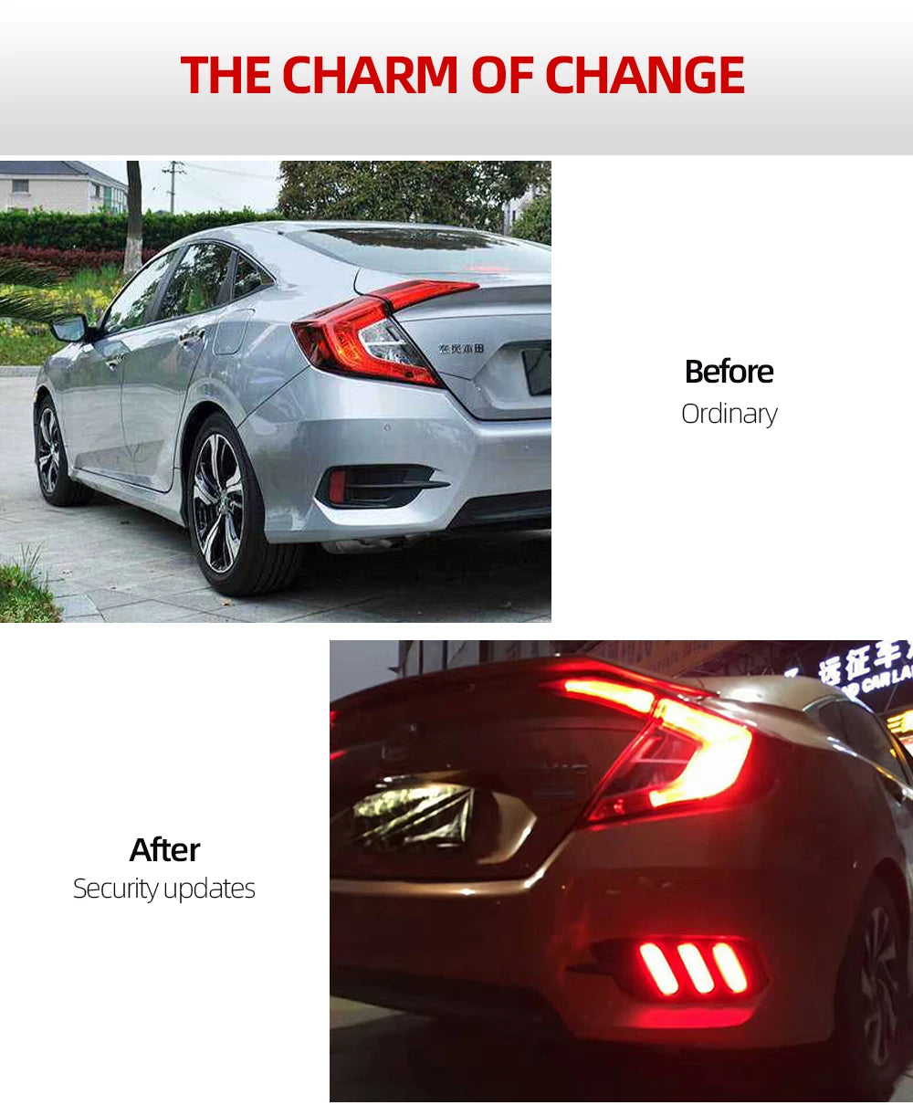2Pcs For Honda Civic 2016 2017 2018 LED DRL Rear Bumper tail light fog lamp Brake Lights Signal lamp DRL reflector Lamp