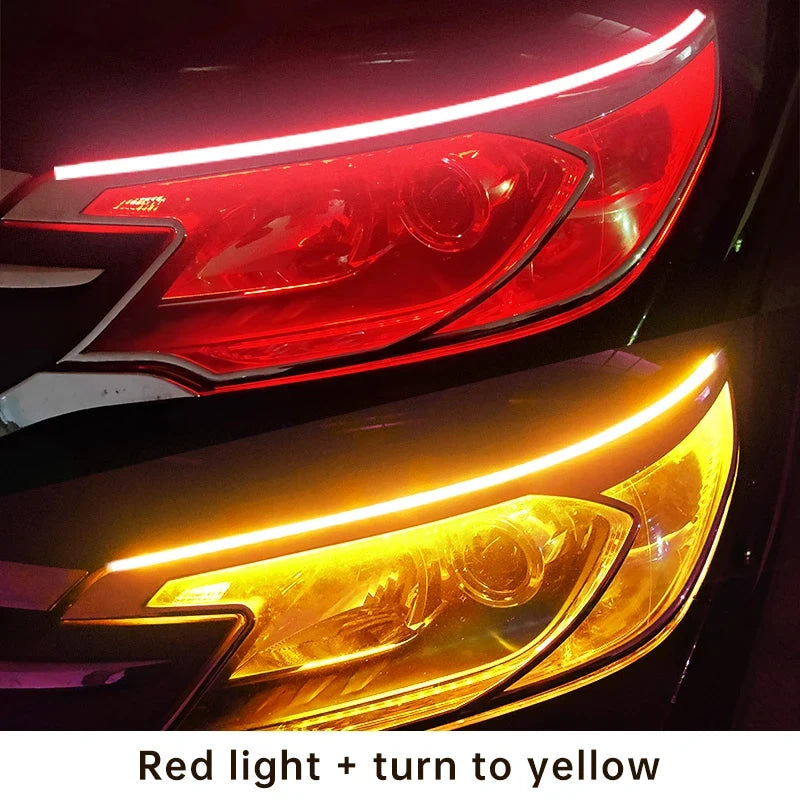 Faros delanteros de coche, señal de giro blanca, luces de flujo de freno amarillas, LED DRL, luz de circulación diurna para coche, tira Flexible impermeable de 12V, 2 uds.