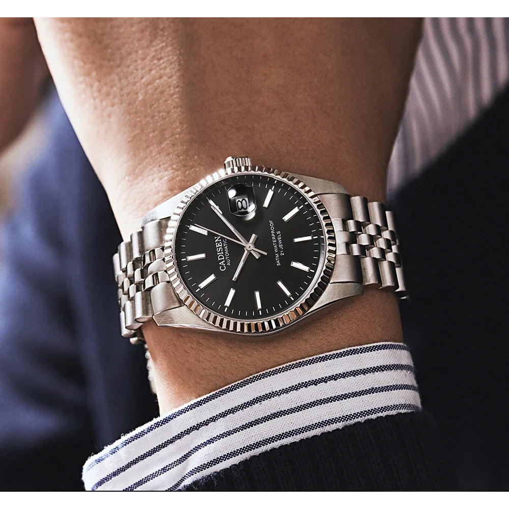 CADISEN Men Mechanical Watch Top Brand Luxury Japan MIYOTA 8215 Automatic Watch Business Stainless Steel Waterproof Watch Men