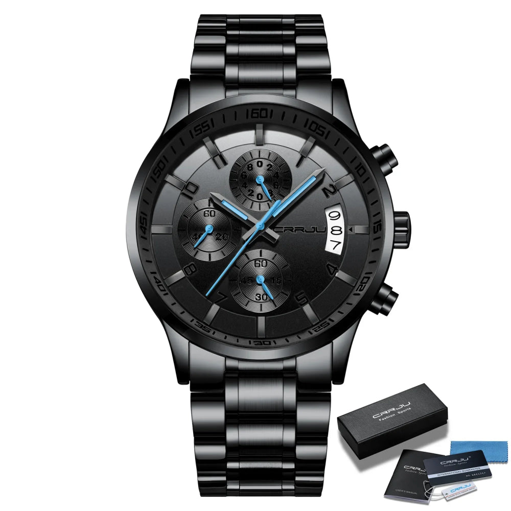 CRRJU Men Quartz Wristwatches Luxury Brand Sporty Chronograph Watches with 316 Stainless Steel Luminous Hands Male Clock Red