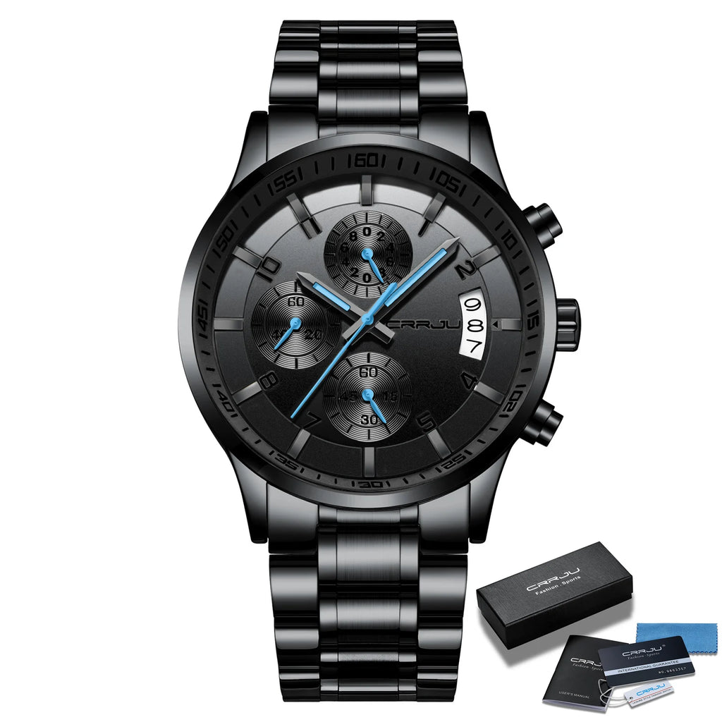 CRRJU Men Quartz Wristwatches Luxury Brand Sporty Chronograph Watches with 316 Stainless Steel Luminous Hands Male Clock Red