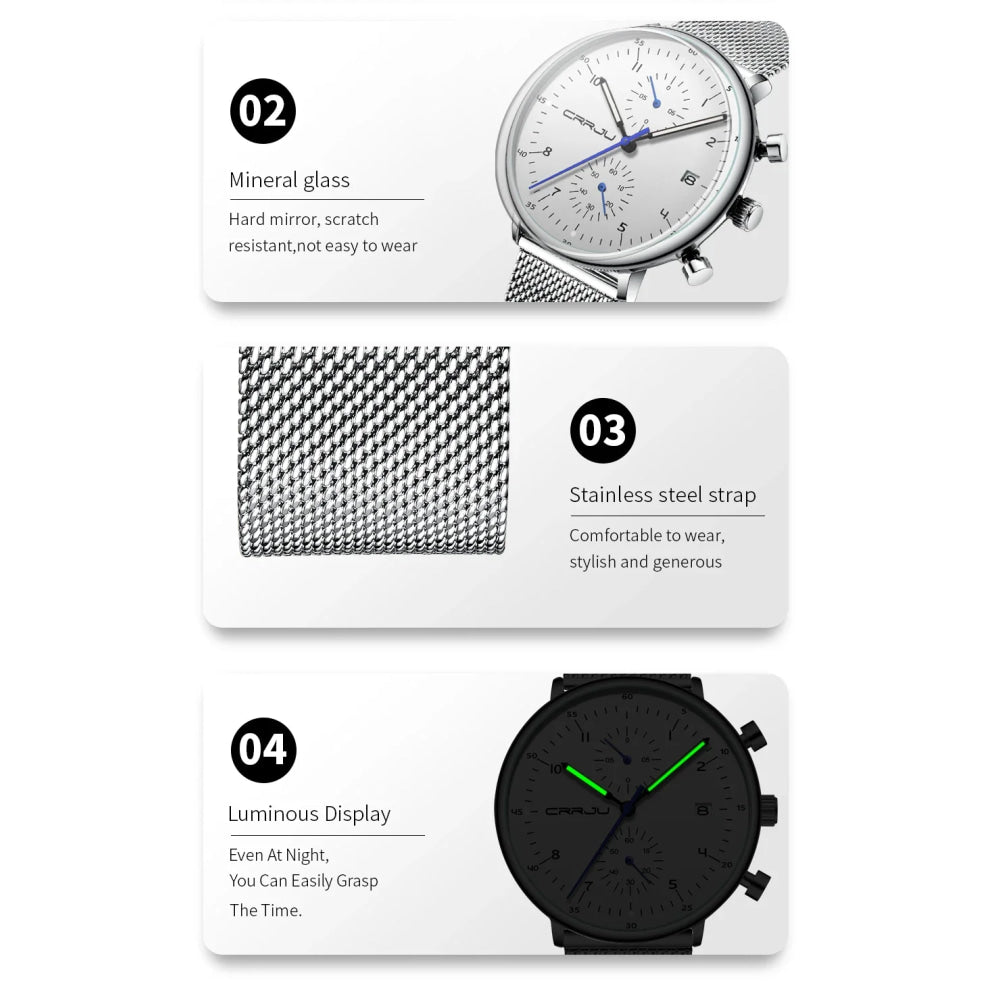 CRRJU Mens Watch Top Luxury Brand Men Stainless Steel WristWatch Men's Military waterproof Date Quartz watches relogio masculino