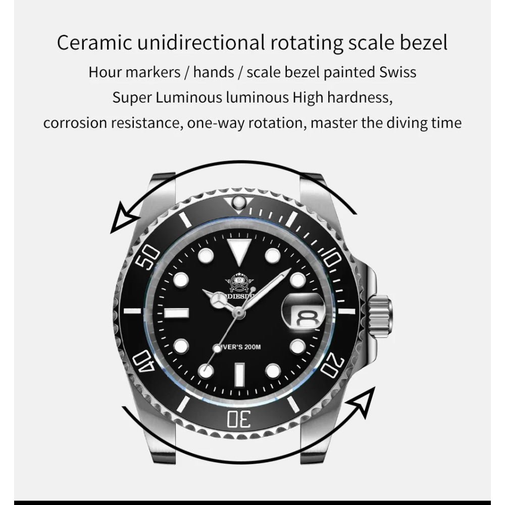 ADDIESDIVE Men's Classic Watch with Ceramic Bezel 200m Water Resistant Casual Quartz Watch BGW9 Blue Luminous Gift Watch MY-H3-2