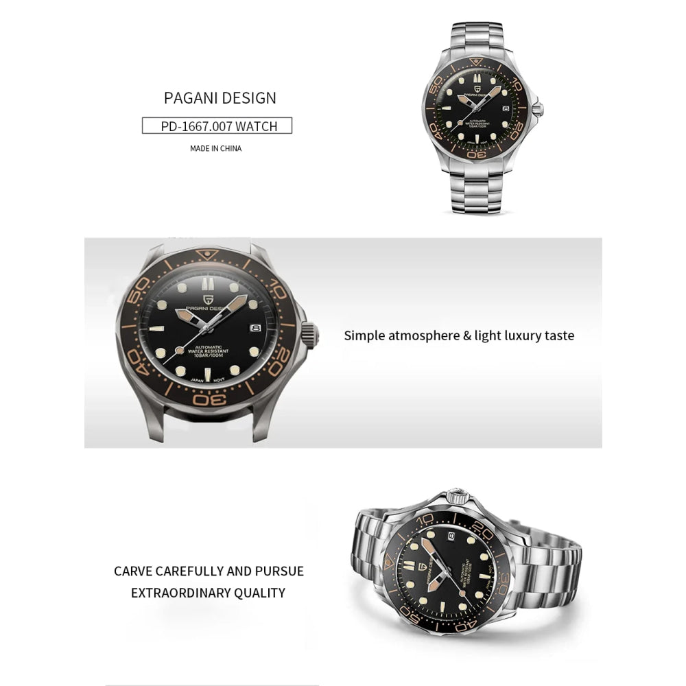 PAGANI DESIGN Men's Watches 2026 Luxury Mechanical Wristwatches Automatic Watch For Men AR Sapphire Ceramic Bezel Luminous Clock