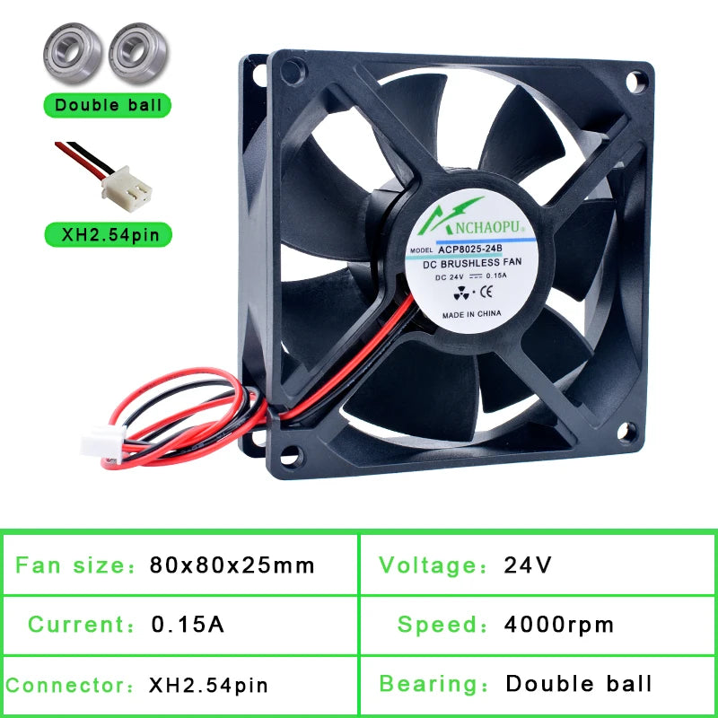 ACP8025 8cm 80mm ventilador 80x80x25mm DC5V 12V 24V 2pin ventilador de refrigeración adecuado para inversor de corriente del chasis