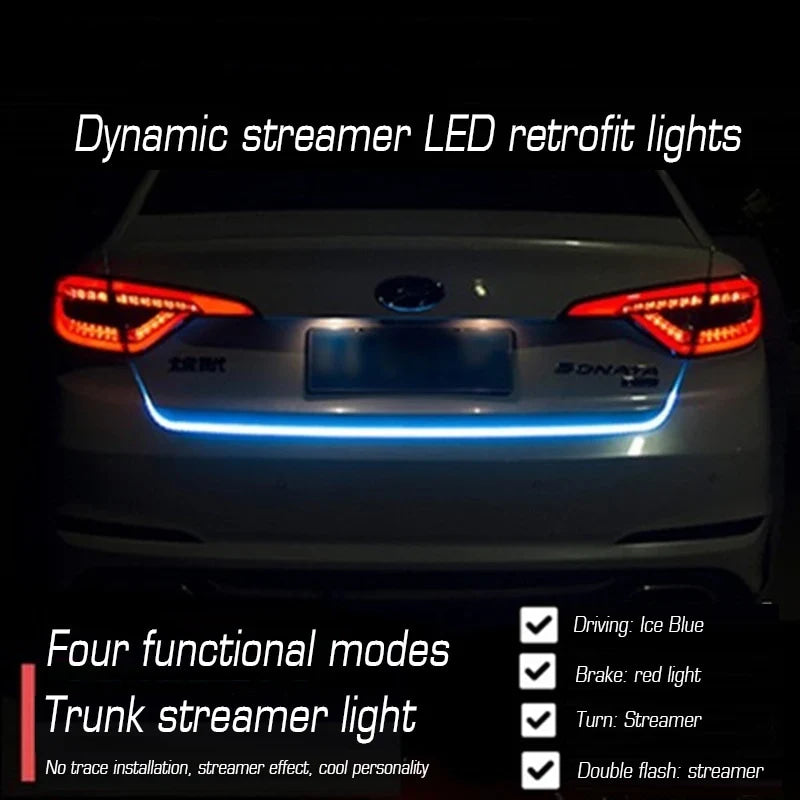 Car Rear Trunk Tail Light 120/150cm Colorful Dynamic Reverse Warning LED Strip 12v Auto Additional Brake Follow Turn Signal Lamp