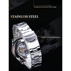 Forsining 2021 Stainless Steel Waterproof Mens Skeleton Watches Top Brand Luxury Transparent Mechanical Sport Male Wrist Watches