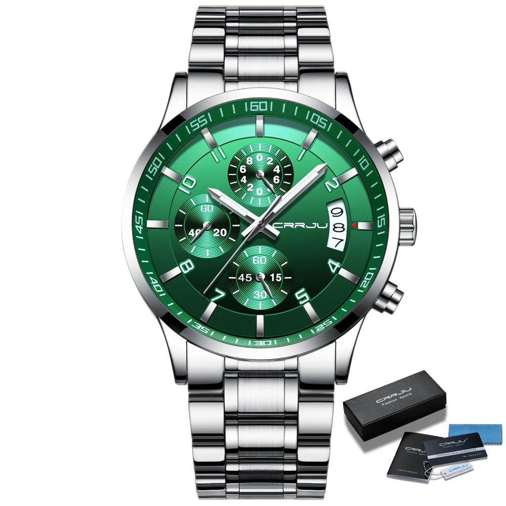 CRRJU Men Quartz Wristwatches Luxury Brand Sporty Chronograph Watches with 316 Stainless Steel Luminous Hands Male Clock Red