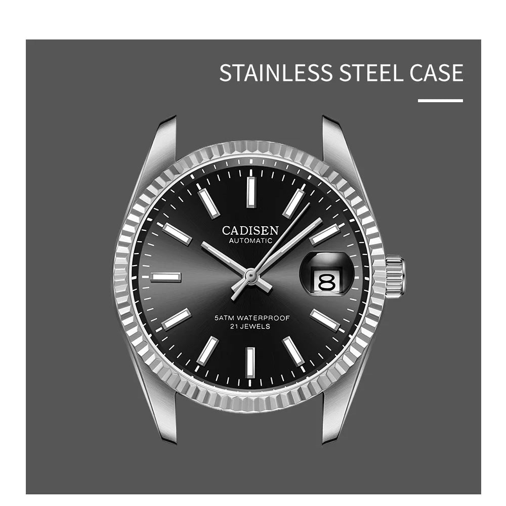 CADISEN Men Mechanical Watch Top Brand Luxury Japan MIYOTA 8215 Automatic Watch Business Stainless Steel Waterproof Watch Men