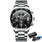 CRRJU Men Quartz Wristwatches Luxury Brand Sporty Chronograph Watches with 316 Stainless Steel Luminous Hands Male Clock Red