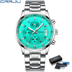 CRRJU Men Quartz Wristwatches Luxury Brand Sporty Chronograph Watches with 316 Stainless Steel Luminous Hands Male Clock Red
