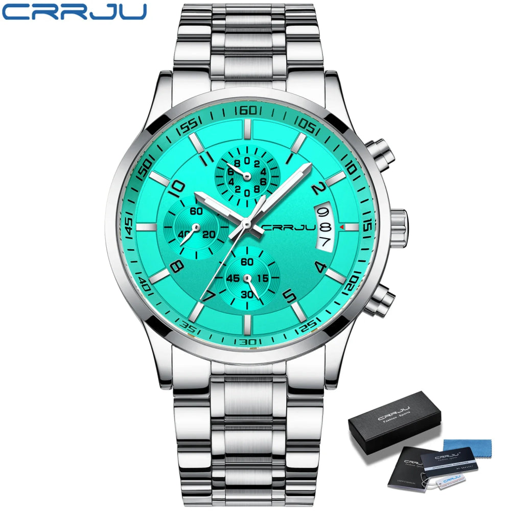 CRRJU Men Quartz Wristwatches Luxury Brand Sporty Chronograph Watches with 316 Stainless Steel Luminous Hands Male Clock Red
