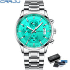 CRRJU Men Quartz Wristwatches Luxury Brand Sporty Chronograph Watches with 316 Stainless Steel Luminous Hands Male Clock Red