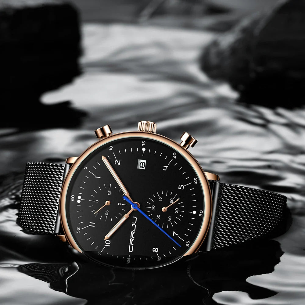 CRRJU Mens Watch Top Luxury Brand Men Stainless Steel WristWatch Men's Military waterproof Date Quartz watches relogio masculino