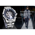 Forsining 2021 Stainless Steel Waterproof Mens Skeleton Watches Top Brand Luxury Transparent Mechanical Sport Male Wrist Watches