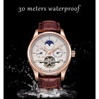 LIGE Brand Classic Mens Retro Watches Automatic Mechanical Watch Tourbillon Clock Genuine Leather Waterproof Military Wristwatch