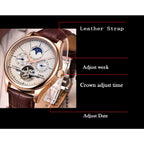 LIGE Brand Classic Mens Retro Watches Automatic Mechanical Watch Tourbillon Clock Genuine Leather Waterproof Military Wristwatch