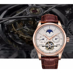 LIGE Brand Classic Mens Retro Watches Automatic Mechanical Watch Tourbillon Clock Genuine Leather Waterproof Military Wristwatch
