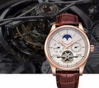 LIGE Brand Classic Mens Retro Watches Automatic Mechanical Watch Tourbillon Clock Genuine Leather Waterproof Military Wristwatch