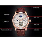 LIGE Brand Classic Mens Retro Watches Automatic Mechanical Watch Tourbillon Clock Genuine Leather Waterproof Military Wristwatch