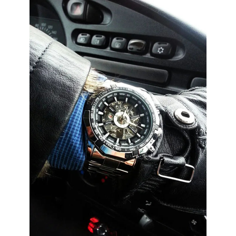 Forsining 2021 Stainless Steel Waterproof Mens Skeleton Watches Top Brand Luxury Transparent Mechanical Sport Male Wrist Watches