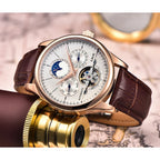 LIGE Brand Classic Mens Retro Watches Automatic Mechanical Watch Tourbillon Clock Genuine Leather Waterproof Military Wristwatch