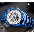 Forsining 2021 Stainless Steel Waterproof Mens Skeleton Watches Top Brand Luxury Transparent Mechanical Sport Male Wrist Watches