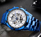 Forsining 2021 Stainless Steel Waterproof Mens Skeleton Watches Top Brand Luxury Transparent Mechanical Sport Male Wrist Watches
