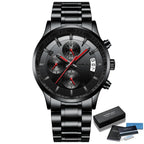 CRRJU Men Quartz Wristwatches Luxury Brand Sporty Chronograph Watches with 316 Stainless Steel Luminous Hands Male Clock Red