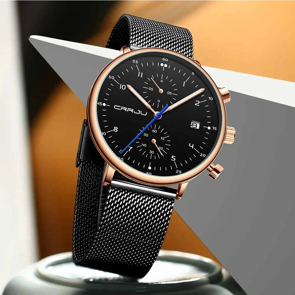 CRRJU Mens Watch Top Luxury Brand Men Stainless Steel WristWatch Men's Military waterproof Date Quartz watches relogio masculino