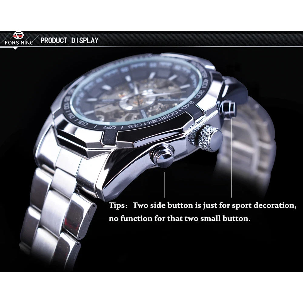Forsining 2021 Stainless Steel Waterproof Mens Skeleton Watches Top Brand Luxury Transparent Mechanical Sport Male Wrist Watches