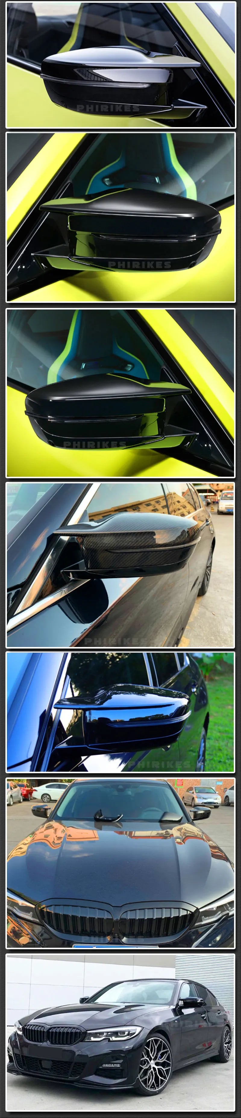 1Pair For BMW 3 Series G20 330i 2019 2020 Rear View Side Mirror Cover Case Trim ABS Carbon Fiber Style Car Rearview Mirror Cover