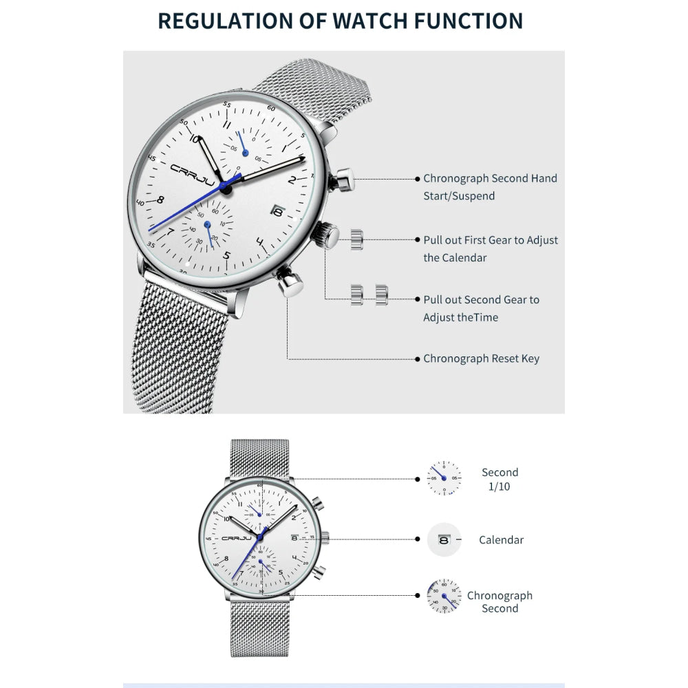 CRRJU Mens Watch Top Luxury Brand Men Stainless Steel WristWatch Men's Military waterproof Date Quartz watches relogio masculino