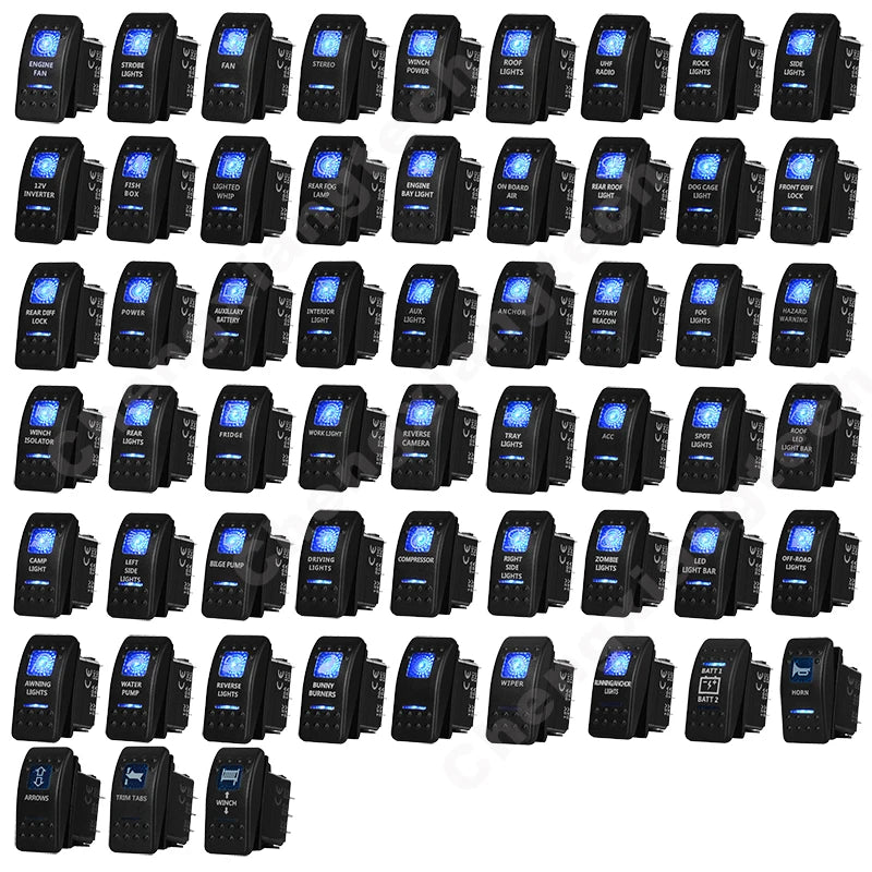 12v/24v Blue Led Light 5 Pin On Off SPST Rocker Switch 7 Pin On Off On ARB Carling Style Car Boat Waterproof Push Switch
