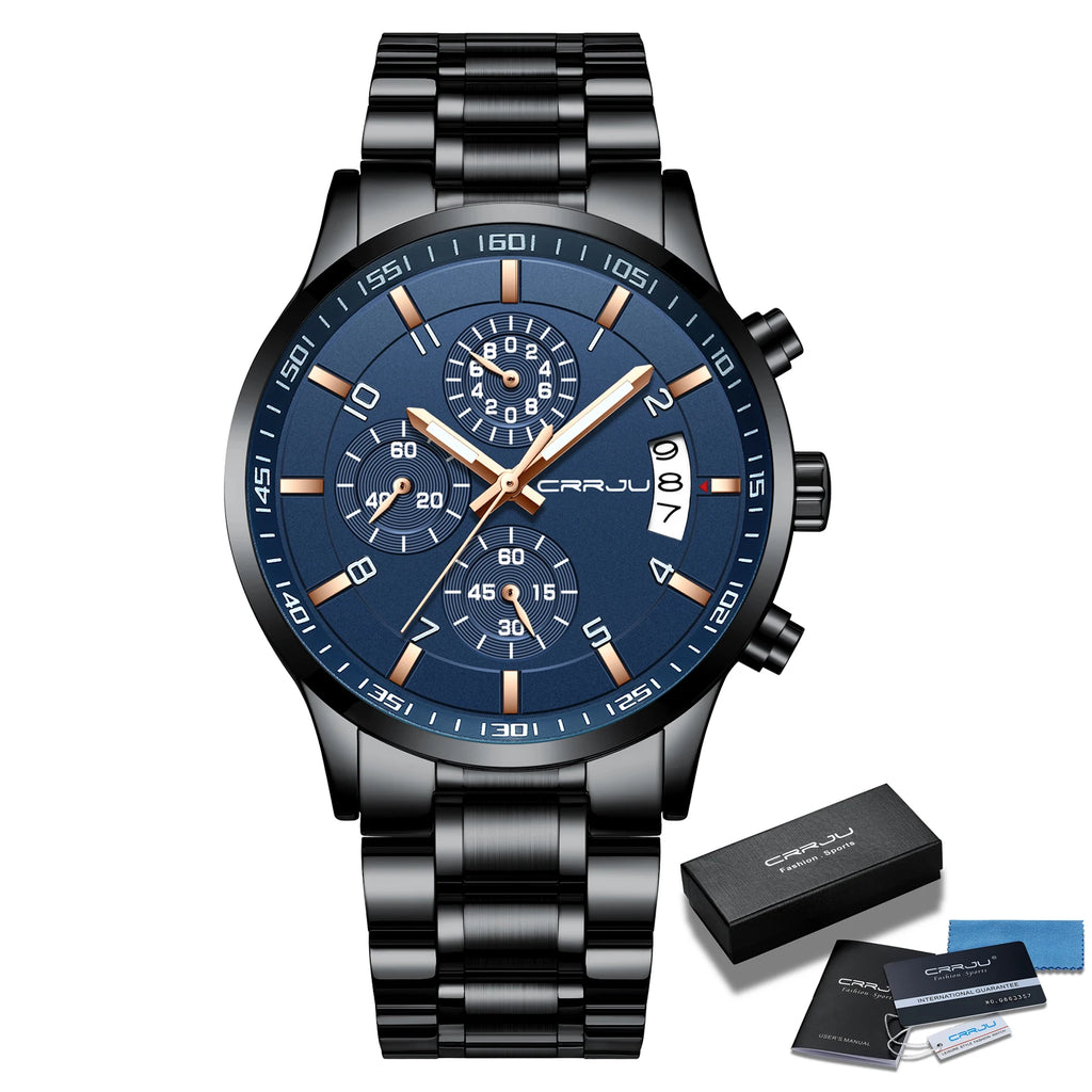 CRRJU Men Quartz Wristwatches Luxury Brand Sporty Chronograph Watches with 316 Stainless Steel Luminous Hands Male Clock Red