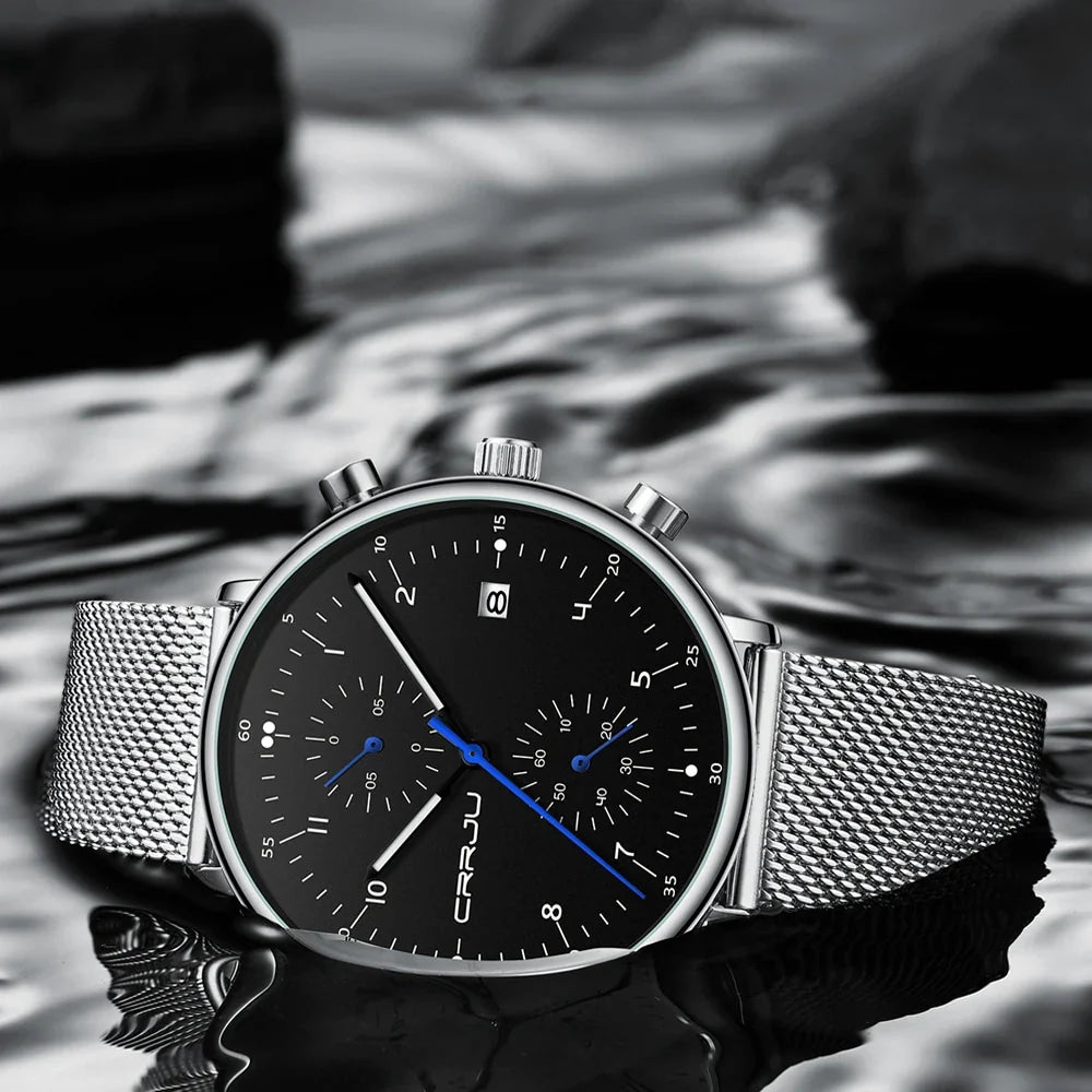 CRRJU Mens Watch Top Luxury Brand Men Stainless Steel WristWatch Men's Military waterproof Date Quartz watches relogio masculino