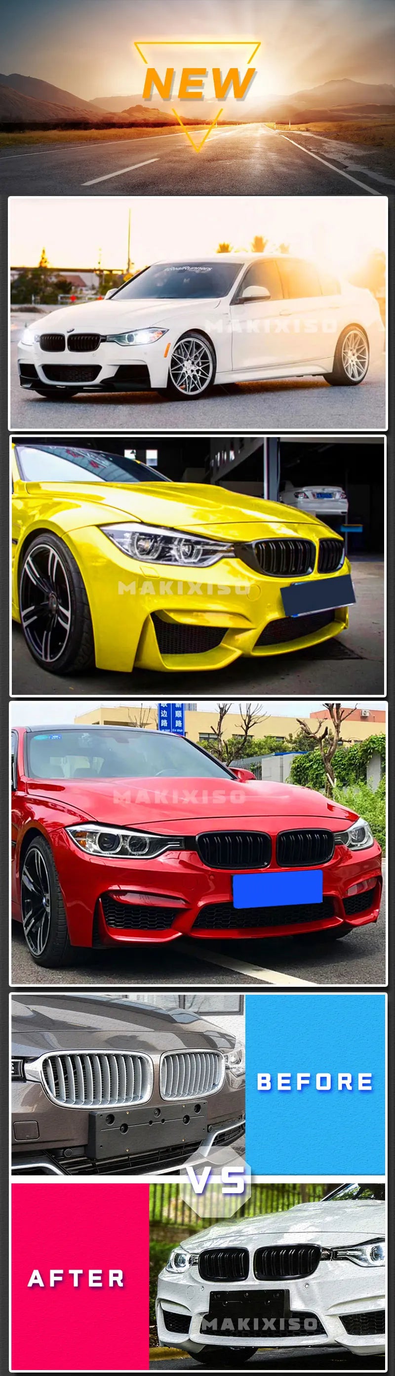 Car Front Bumper Racing Grille Grill For BMW 3 Series F30 F31 F35 F80 2012 2013 2014 2015-2018 1 Pair Gloss Black Kidney Grills
