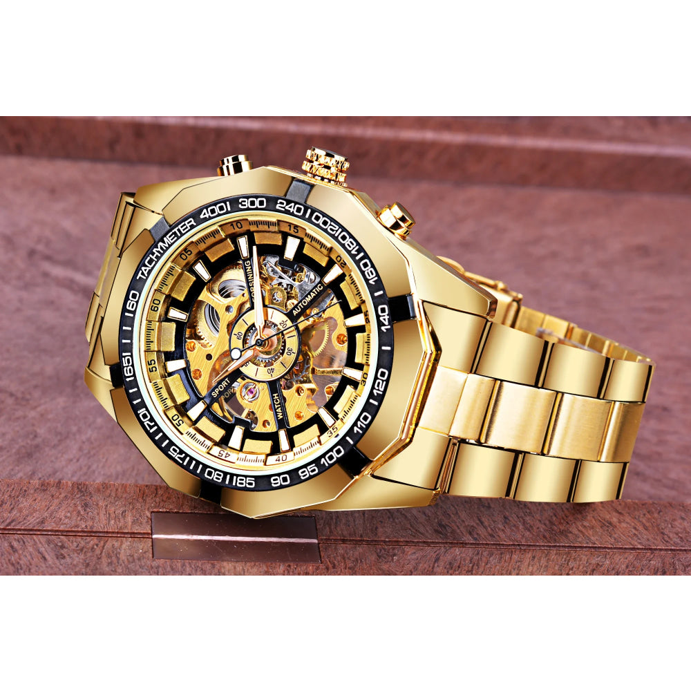 Forsining 2021 Stainless Steel Waterproof Mens Skeleton Watches Top Brand Luxury Transparent Mechanical Sport Male Wrist Watches