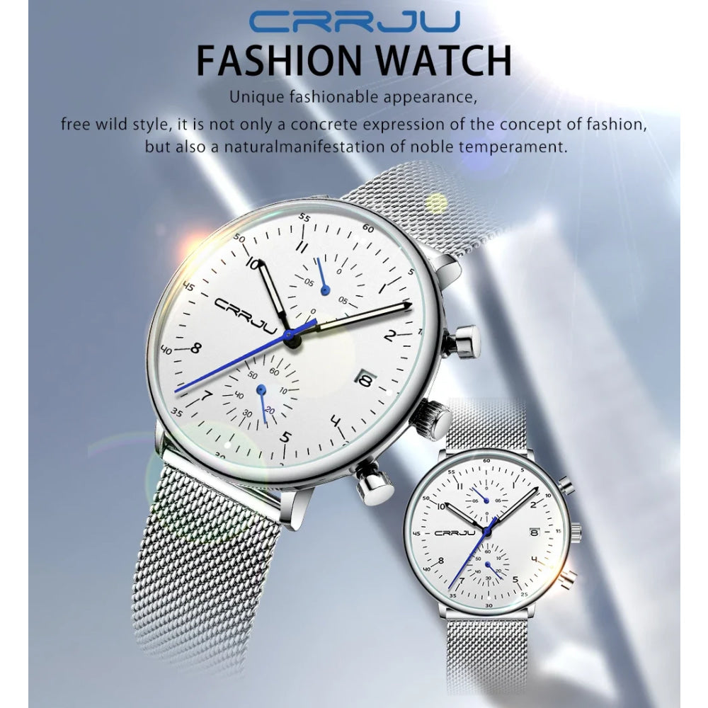 CRRJU Mens Watch Top Luxury Brand Men Stainless Steel WristWatch Men's Military waterproof Date Quartz watches relogio masculino