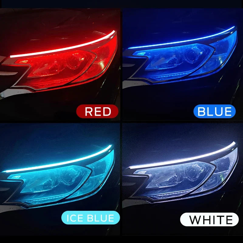 Faros delanteros de coche, señal de giro blanca, luces de flujo de freno amarillas, LED DRL, luz de circulación diurna para coche, tira Flexible impermeable de 12V, 2 uds.