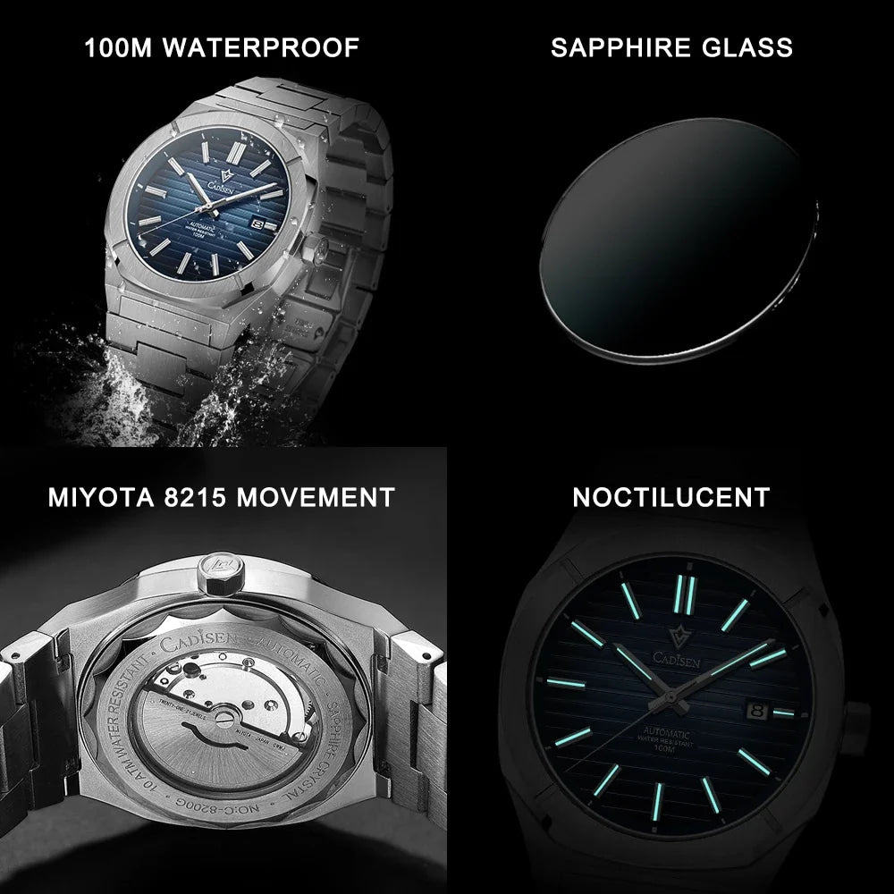 CADISEN Diver Watch Luxury Sapphire MIYOTA 8215 German Designer Men Automatic Mechanical Watches Waterproof Luminous Wristwatch