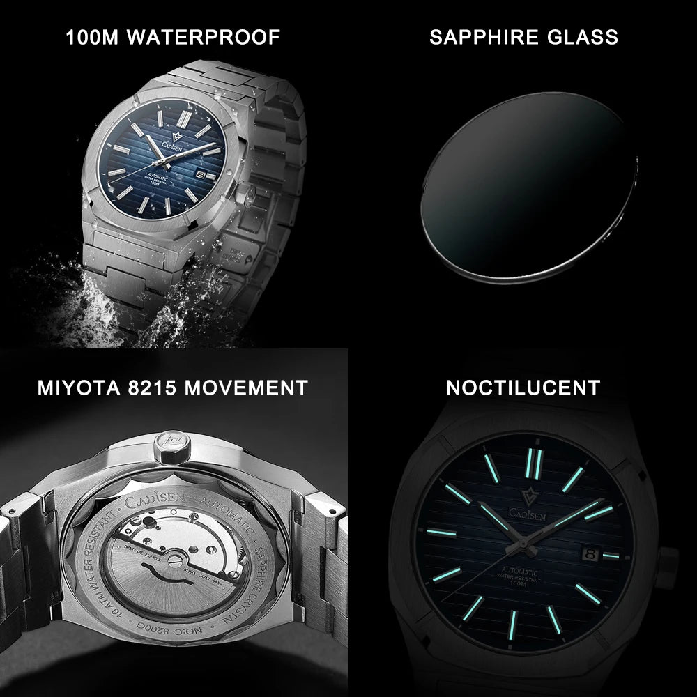 CADISEN Diver Watch Luxury Sapphire MIYOTA 8215 German Designer Men Automatic Mechanical Watches Waterproof Luminous Wristwatch