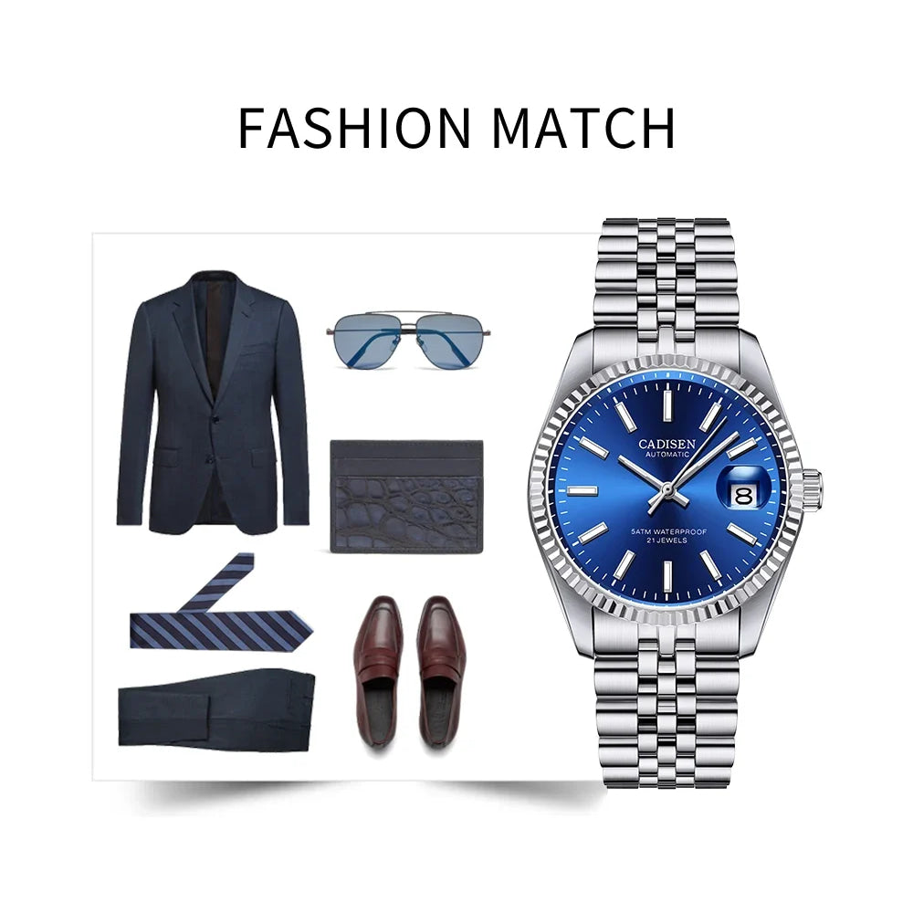 CADISEN Men Mechanical Watch Top Brand Luxury Japan MIYOTA 8215 Automatic Watch Business Stainless Steel Waterproof Watch Men