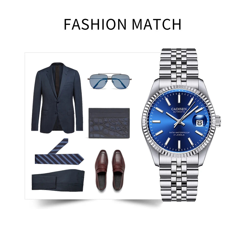 CADISEN Men Mechanical Watch Top Brand Luxury Japan MIYOTA 8215 Automatic Watch Business Stainless Steel Waterproof Watch Men