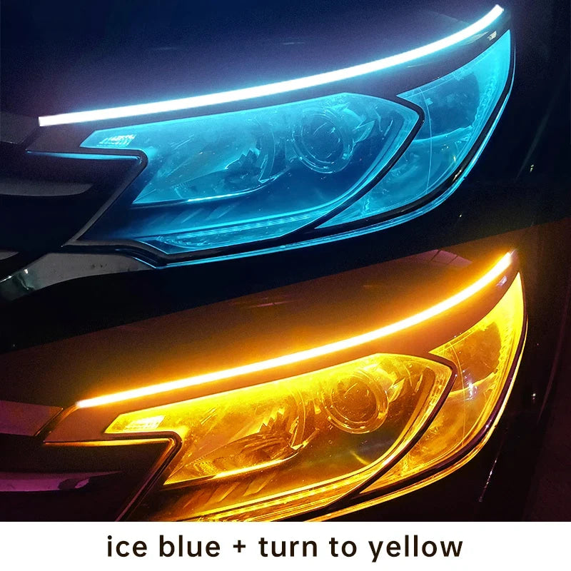 Faros delanteros de coche, señal de giro blanca, luces de flujo de freno amarillas, LED DRL, luz de circulación diurna para coche, tira Flexible impermeable de 12V, 2 uds.