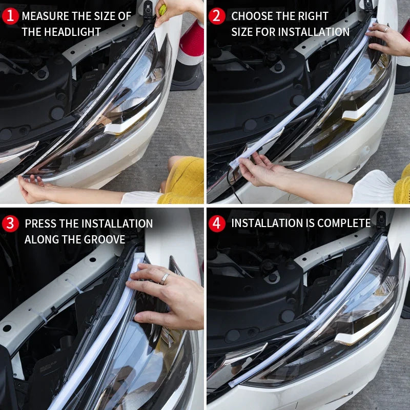 Faros delanteros de coche, señal de giro blanca, luces de flujo de freno amarillas, LED DRL, luz de circulación diurna para coche, tira Flexible impermeable de 12V, 2 uds.