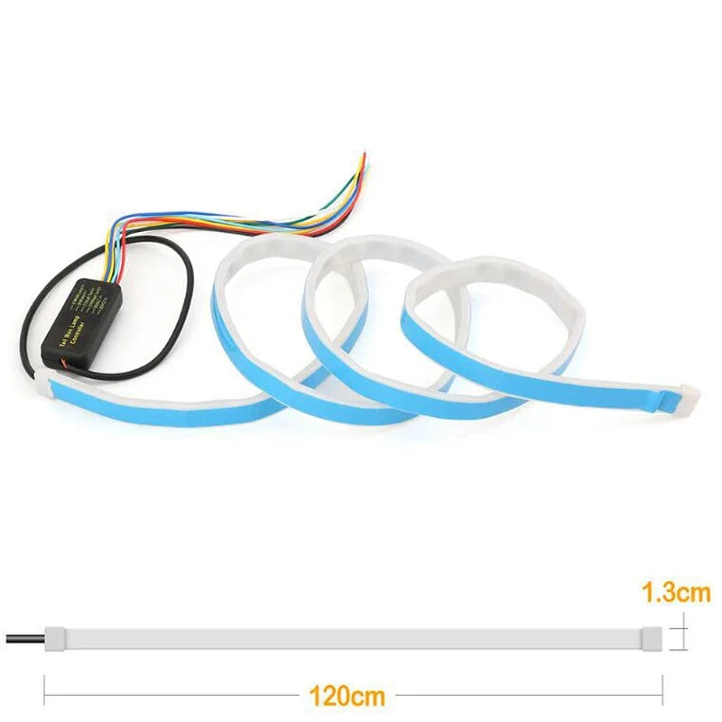 Car Rear Trunk Tail Light 120/150cm Colorful Dynamic Reverse Warning LED Strip 12v Auto Additional Brake Follow Turn Signal Lamp